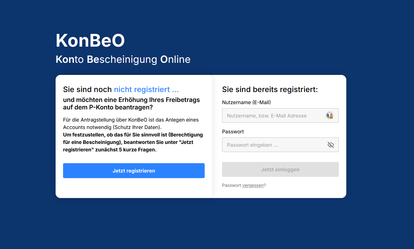 Screenshot Konbeo Online Formular